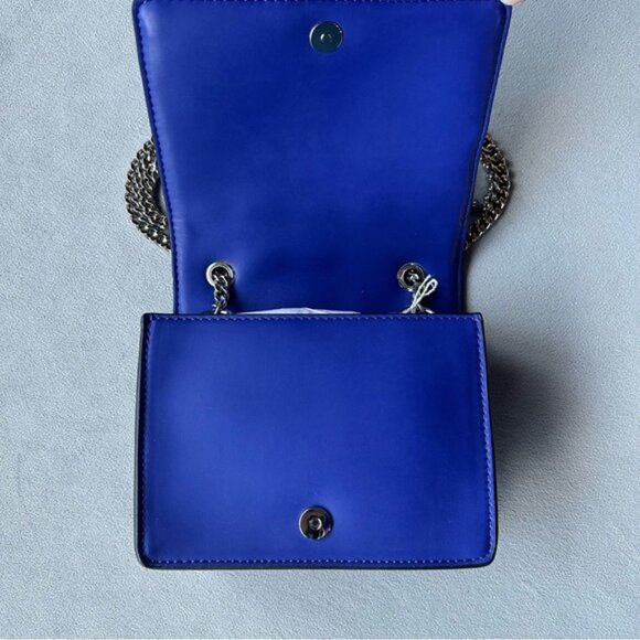 French Connection ~ Laine ~ Quilted Mini Crossbody Bag ~ Blue with Silver Chain - Picture 3 of 10